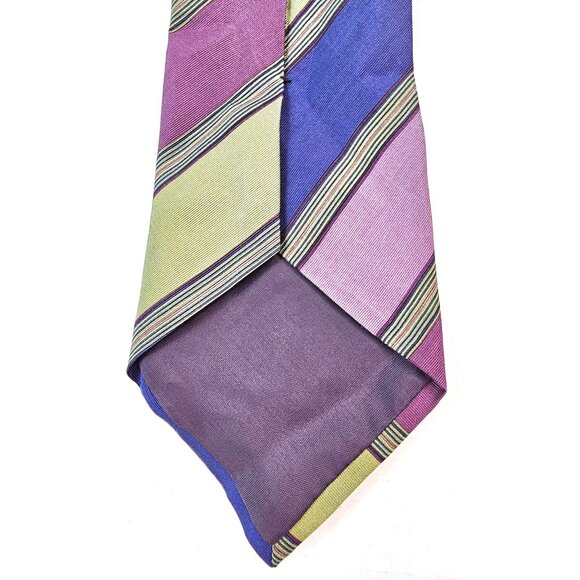 Claiborne Mens Striped Tie Purple & Green Polyester Fabric Made In USA - Picture 5 of 6